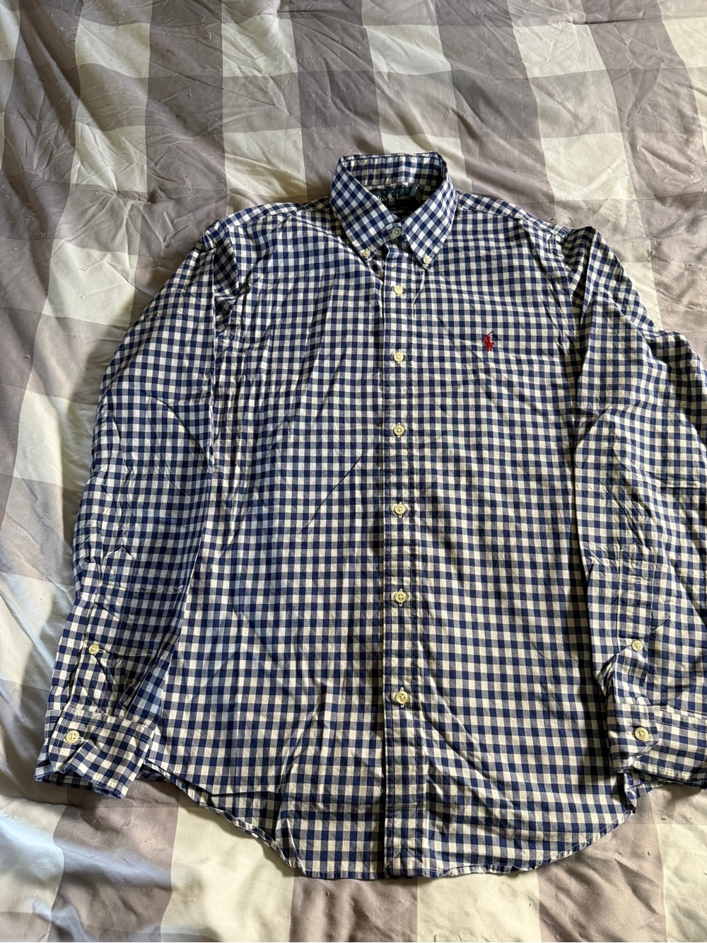 Ralph Lauren Navy and White Gingham Button-Down Shirt